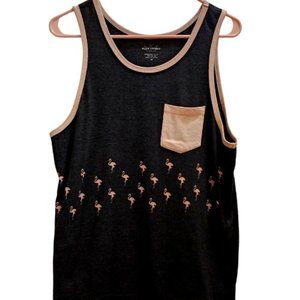 Blue Crown Flamingo Print Pattern Tank Top Tee Shirt Chest Pocket Gray/Pink M